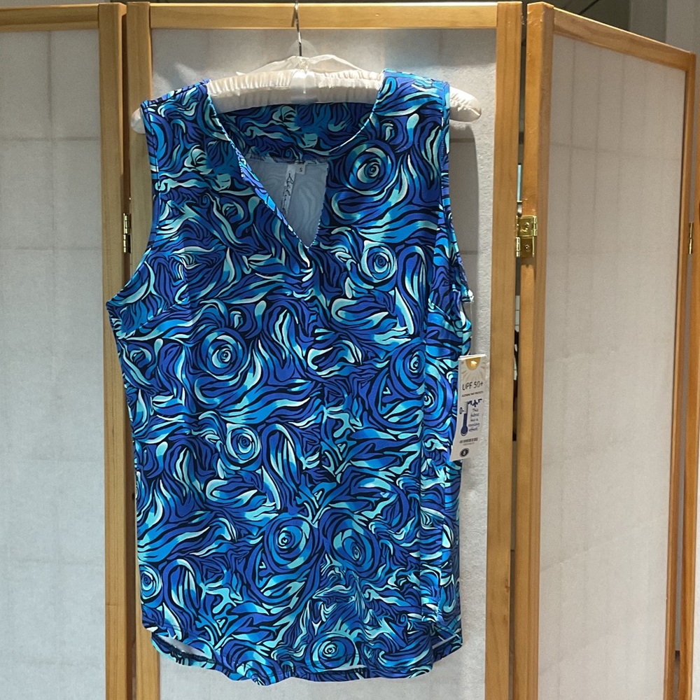 Lulu-B Vibrant Blue Abstract Sleeveless Blouse